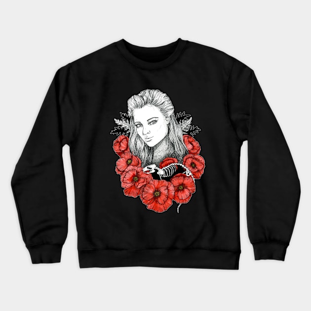 Girl with Poppy Flowers Crewneck Sweatshirt by CasmahCreations
